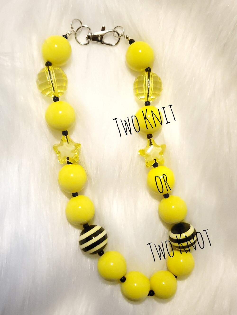 Chunky Yellow and Black Bubblegum Beaded Necklace Stars And Stripes Translucents